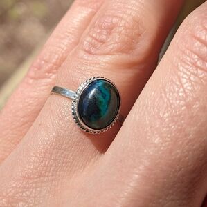 blue green stone silver ring size 7